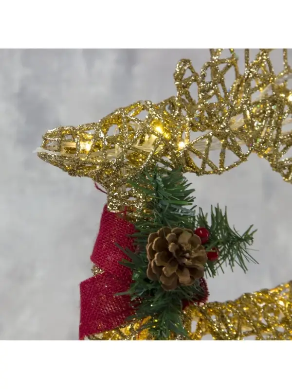 Светодиодная фигура &laquo;Олень с санями золотистый&raquo;, олень: 40&times;50&times;16 см, сани: 40&times;25&times;10 см, металл, 220 В, свечение тёплое белое