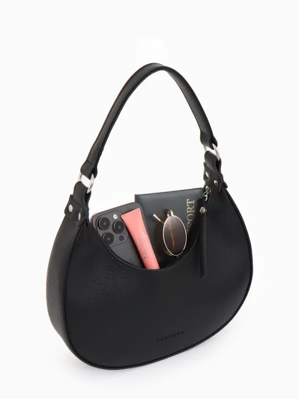 Сумка женская багет TEXTURA на молнии, 28&times;6.5&times;15 см, чёрная