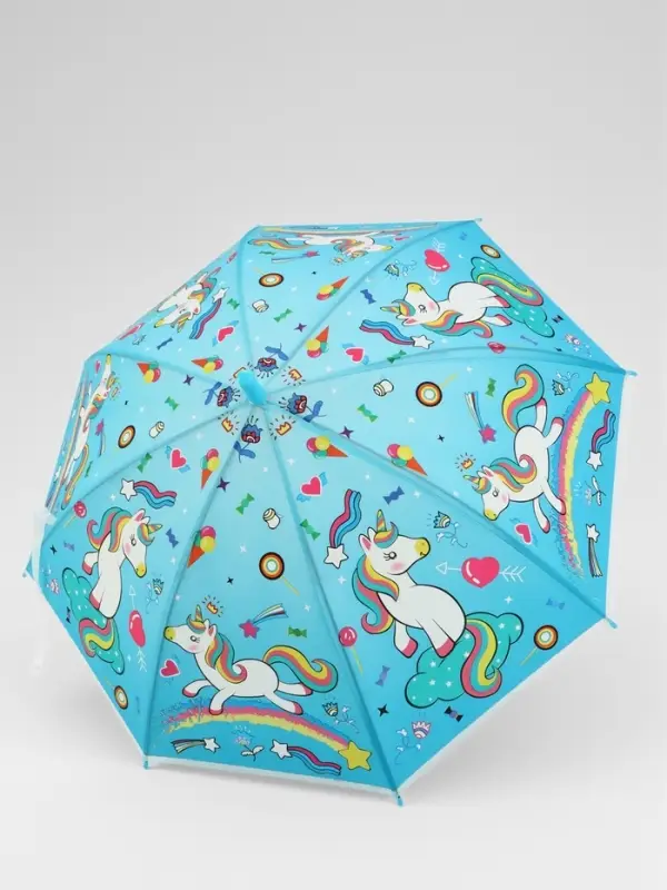 Зонт - трость детский &laquo;Радужный единорог&raquo;, полуавтоматический, 8 спиц, R=39/47 см, d=78 см, МИКС