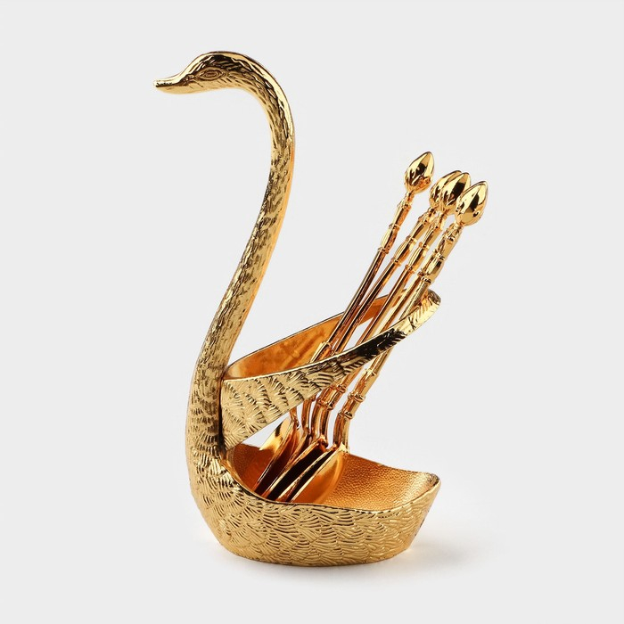 Набор ложек на подставке Magistro «Золотой лебедь», 7,5×5×14 см, цвет золотой Набор ложек на подставке Magistro «Золотой лебедь», 7,5×5×14 см, цвет золотой