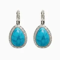 Серьги под натуральный камень &laquo;Этника&raquo;, капля бирюзы, голубые в чернёном серебре