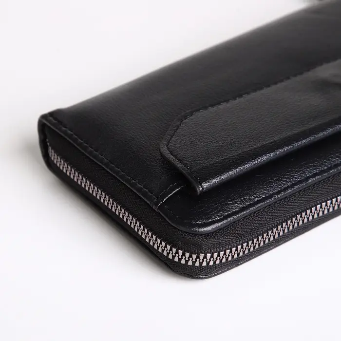 Портмоне-клатч мужской на молнии, с ручкой, чёрное