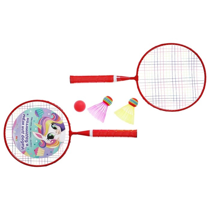 Набор для бадминтона ONLYTOP «Пони»: 2 ракетки 44 см, 2 волана, мяч, чехол, цвет красный Набор для бадминтона ONLYTOP «Пони»: 2 ракетки 44 см, 2 волана, мяч, чехол, цвет красный