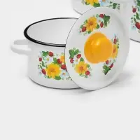 Набор кастрюль эмалированных &laquo;Земляника&raquo;, 3 предмета: 1.5 л, 2.9 л, 4.5 л, белый