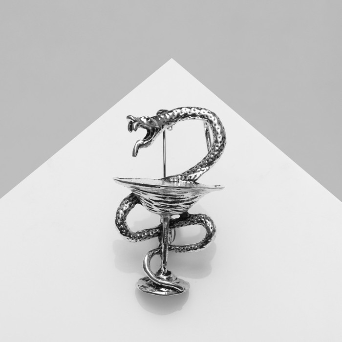 Брошь «Змея в геральдике» медицина, цвет чернёное серебро Брошь «Змея в геральдике» медицина, цвет чернёное серебро