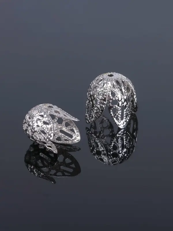 Шапочки для бусин (набор 10 шт.), СМ-051-1, 14&times;14&times;7 мм, цвет серебро