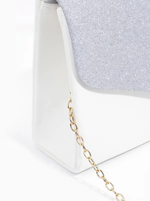 Сумка-клатч женская вечерняя на магните с ручкой, комбинированная, белая