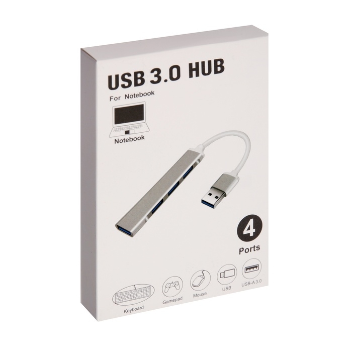 USB-разветвитель (HUB), 4 порта, кабель 10 см, серебристый USB-разветвитель (HUB), 4 порта, кабель 10 см, серебристый
