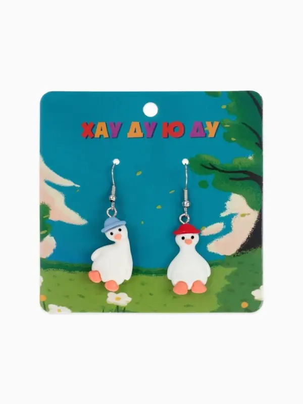 Серьги ассорти &laquo;Радость&raquo;, гуси в шапках, цветные в серебре