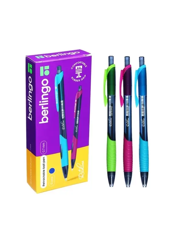 Ручка шариковая Berlingo. Riteline, автоматическая, синий стержень, узел 0.7 мм, резиновый упор, МИКС