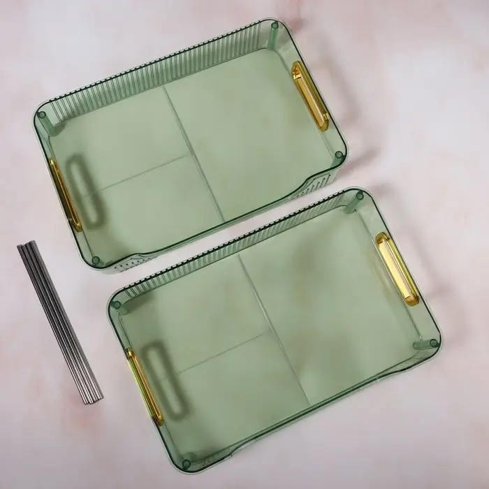 Органайзер для хранения, с ручками, 2 секции, 31&times;20&times;29 см, цвет зелёный, золотистый