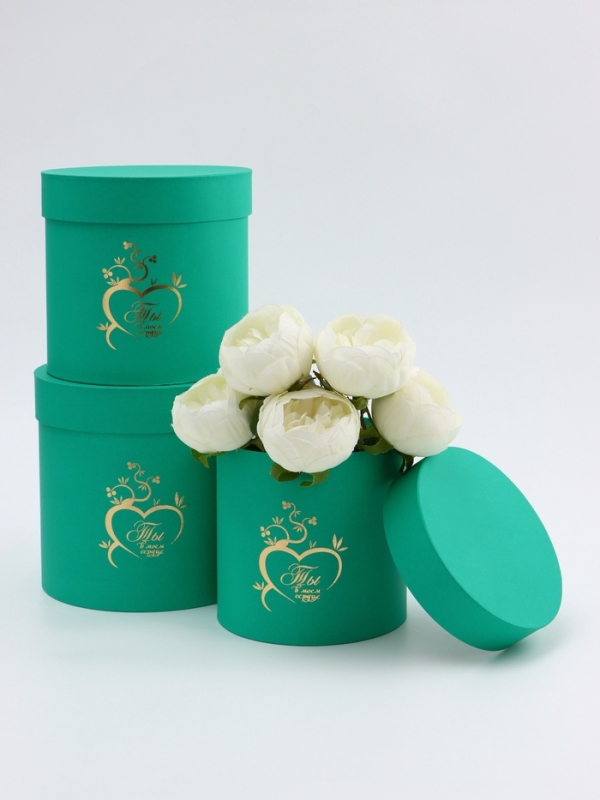 Набор шляпных коробок 3 в 1 Набор шляпных коробок 3 в 1 "Ты в моём сердце" ярко зелёный, 21 х 20 - 16 х 17 см