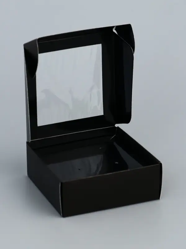 Коробка для бижутерии с PVC окном 8×8×3 см, чёрный Коробка для бижутерии с PVC окном 8×8×3 см, чёрный