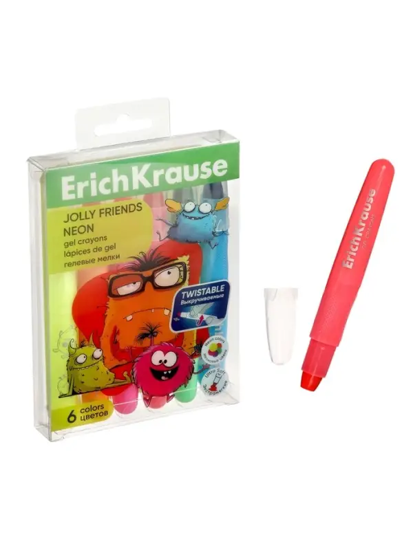 Гелевые мелки 6 цветов ErichKrause Jolly Friends Neon