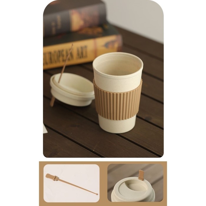 Термостакан для кофе, 470 мл, PP пластик, 14.2 × 9.3 см, с ложкой, с крышкой