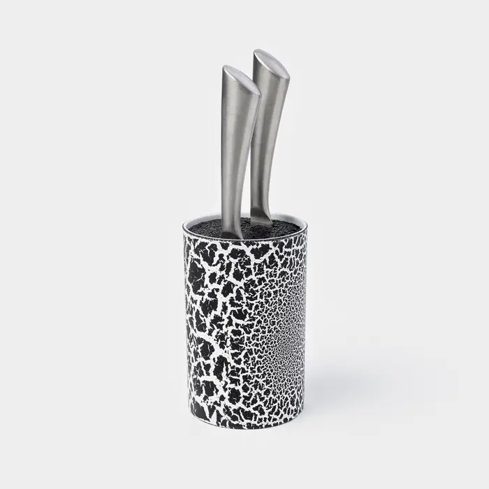 Подставка для ножей с наполнителем Доляна &laquo;Кракле&raquo;, 14&times;9 см, чёрная