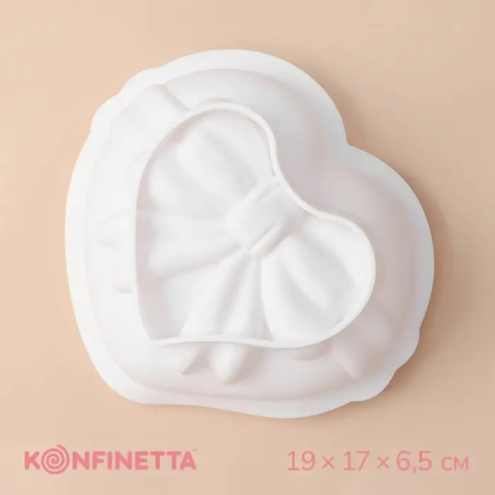 Форма для выпечки и муссовых десертов KONFINETTA &laquo;Сердце с бантом&raquo;, 19&times;17&times;6.5 см, силикон, белая