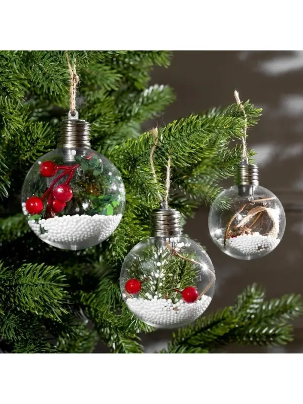 Набор ёлочных шаров &laquo;Зимний лес&raquo;, 3 шт., d=8 см, 1 LED, от батареек, свечение белое