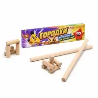 Игра городки &laquo;Птички&raquo;, биты 2 шт. 49&times;2.5 см, городки 10 шт. 9&times;2.5 см