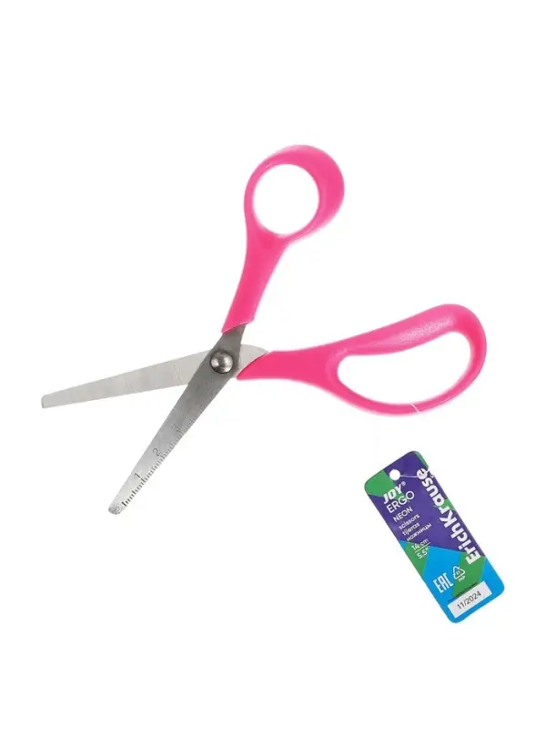 Ножницы детские 14 см, ErichKrause Joy Ergo, в стакане, с закруглёнными концами лезвий и линейкой, МИКС