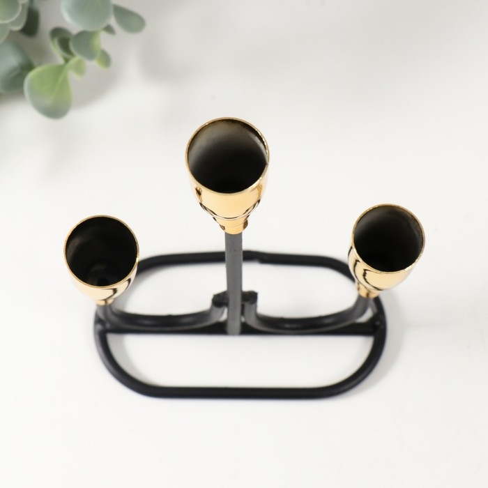 Подсвечник металл на 3 свечи  Подсвечник металл на 3 свечи "Пелей" чёрный с золотом 16,5х5,8х22,8 см