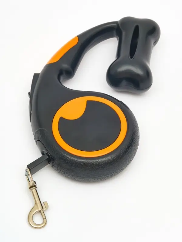 Рулетка - поводок Рулетка - поводок "Косточка", с контейнером для пакетов, трос 3 м, чёрная/оранжевая