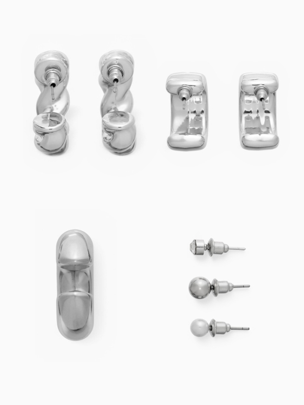 Набор серьги и каффы 8 шт «Бублик» переплетение, цвет серебро