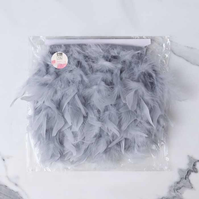 Тесьма с перьями индюка, 13-17 см, 5 ± 0,5 м, цвет светло-серый Тесьма с перьями индюка, 13-17 см, 5 ± 0,5 м, цвет светло-серый