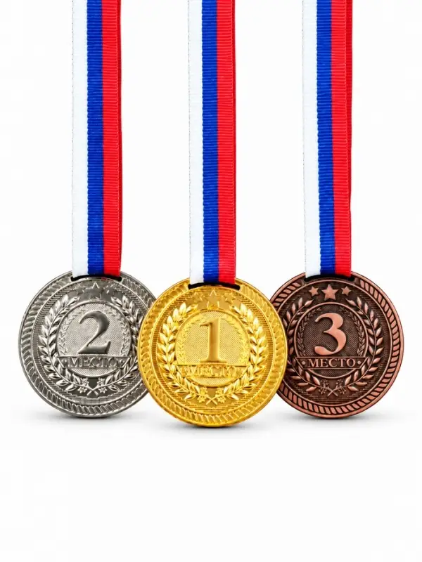 Медали для награждения, 3 шт., 5 см, на ленте триколор, разноцветные
