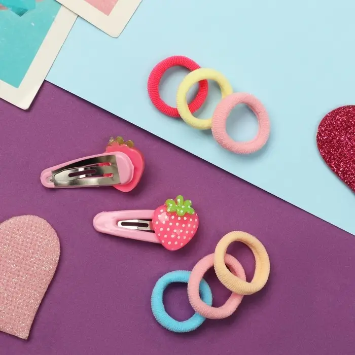 Набор для волос Набор для волос "Карамель" (10 резинок 1,5 см, 2 невидимки 3,5 см) клубнички, розовый