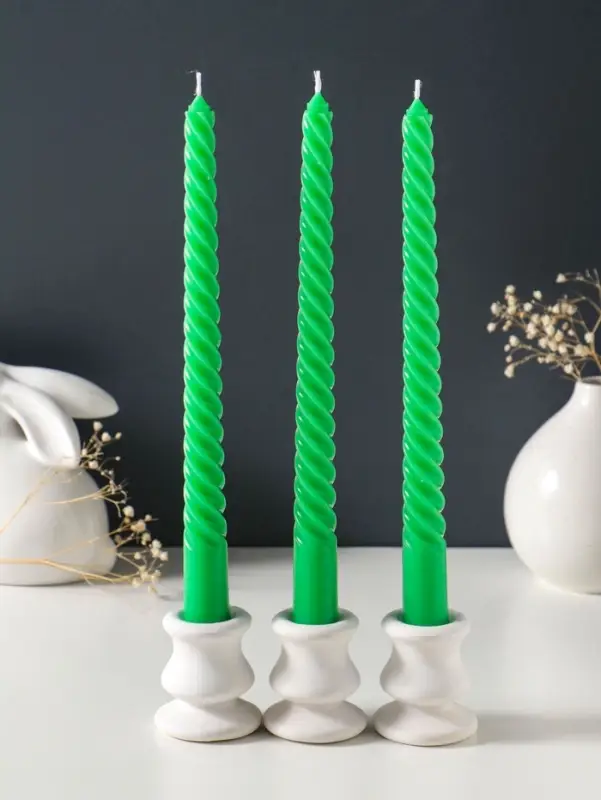 Набор свечей витых 25 см, 3 шт., 57 г, 5 ч, зелёный