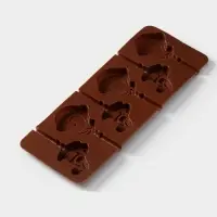 Форма для леденцов Доляна &laquo;Детство&raquo;, силикон, 24&times;9.5 см, 6 ячеек (5&times;4.6), с палочками, коричневая