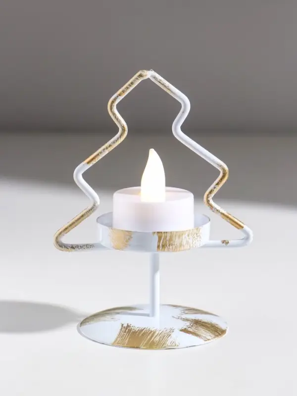 Подсвечник металл на 1 свечу  Подсвечник металл на 1 свечу "Ёлочка" белый с патиной d=5 см 7х7х12,5 см