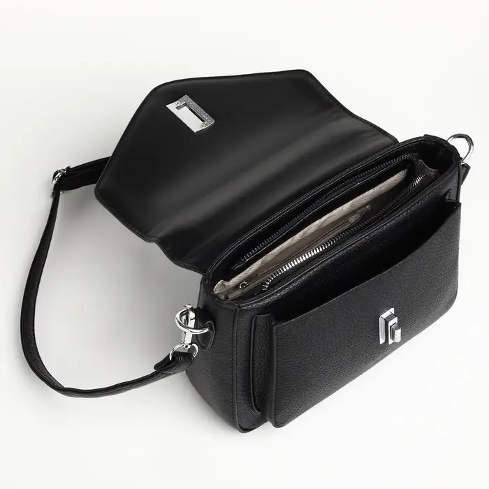 Сумка женская мессенджер TEXTURA на клапане, 24&times;7&times;16 см, чёрная