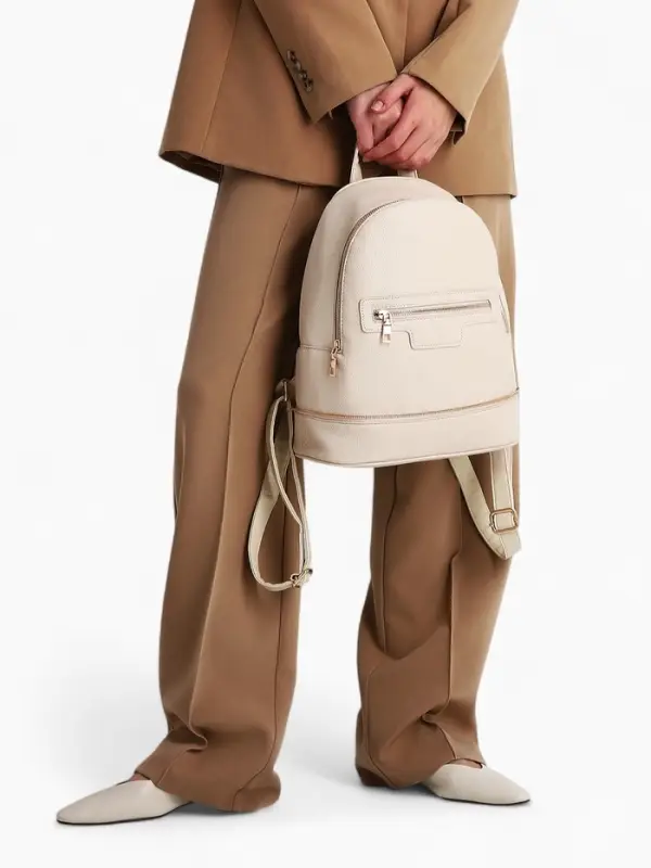 Рюкзак женский на молнии, с карманом, размер 27&times;13.5&times;33 см, молочный