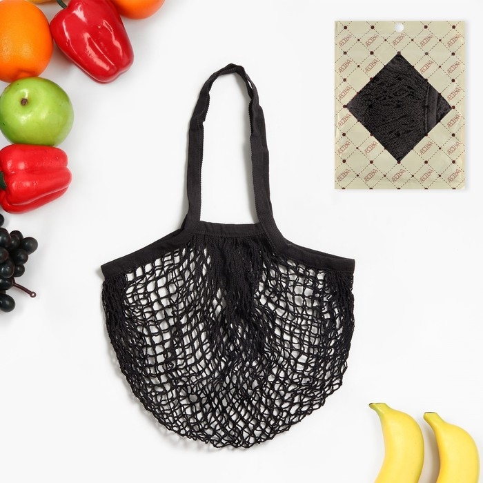 Авоська, 41 х 27 см, ручка 17 см, клетка 1.5 см, черная Авоська, 41 х 27 см, ручка 17 см, клетка 1.5 см, черная