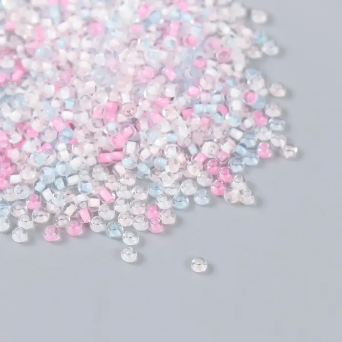 Бисер стекло 12/0  Бисер стекло 12/0 "Прозрачный. Цветная серединка. Розовый и голубой" 10 гр