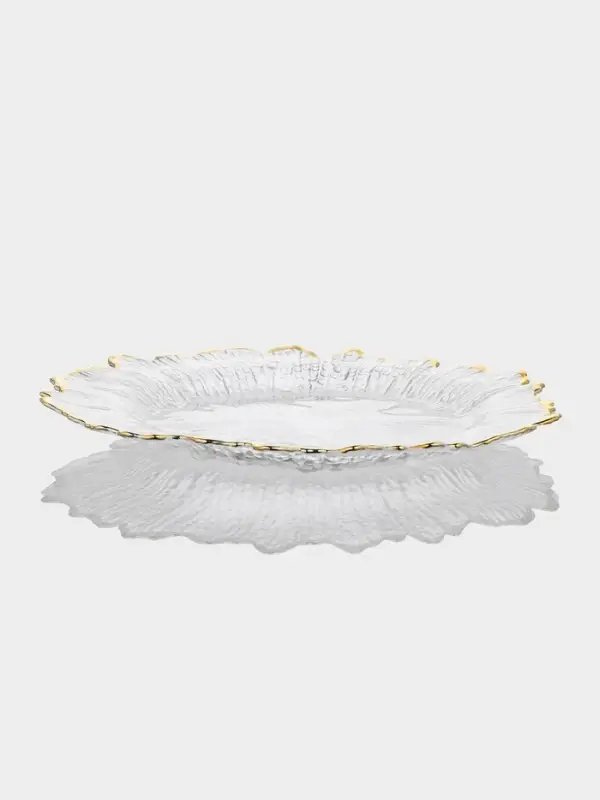 Тарелка обеденная "Сияние" 26х2,5 см, золотой обод, прозрачная