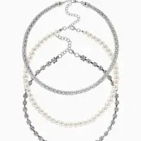 Чокер "Стиль" (набор 3шт) шар №8, со стразинками, тянется, 35+удл, цвет белый в серебре