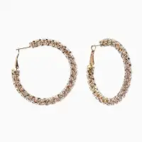 Серьги-кольца со стразами &laquo;Россыпь&raquo;, d=5.5 см, белые в золоте