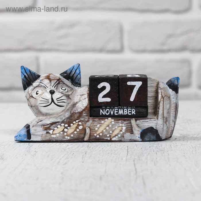 Деревянный календарь "Кошка" 13х4х6,5 см