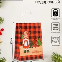 Пакет бумажный подарочный новогодний крафт &laquo;Дед Мороз&raquo; 15&times;21&times;8 см