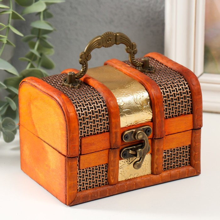 Шкатулка дерево сундучок Шкатулка дерево сундучок "Золотая сеть и штукатурка" 8,5х12х8,5 см