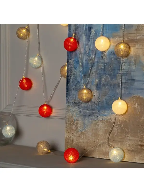 Гирлянда &laquo;Нить&raquo; 5 м с насадками &laquo;Клубки красно-голубые&raquo;, IP20, прозрачная нить, 20 LED, свечение тёплое белое, 220 В