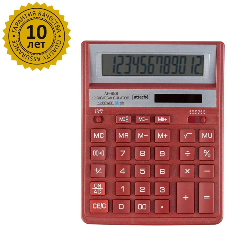 Калькулятор настольный ПОЛН.Attache AF-888,12р,дв.пит,204x158мм, темно-крас