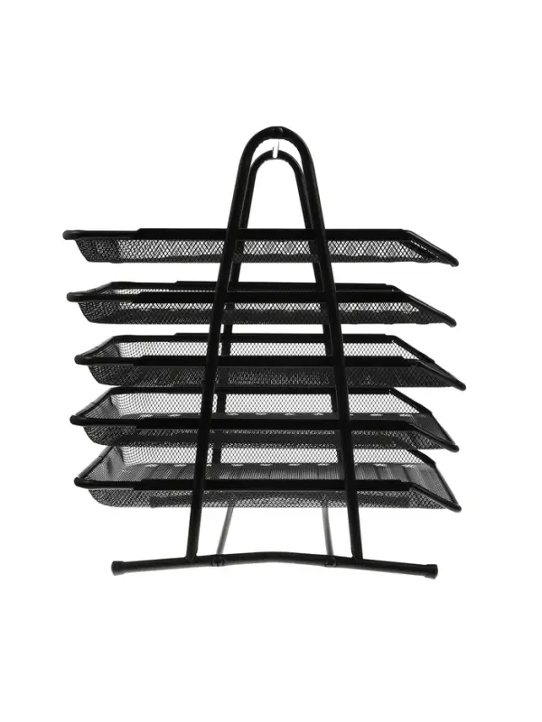 Лоток для бумаг, горизонтальный, металлическая сетка, 5 отделений, чёрный