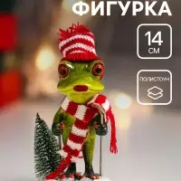 Фигурка полистоун лак &laquo;Лягуха в шапочке и шарфике на лыжах&raquo;, 8.5&times;7&times;14 см