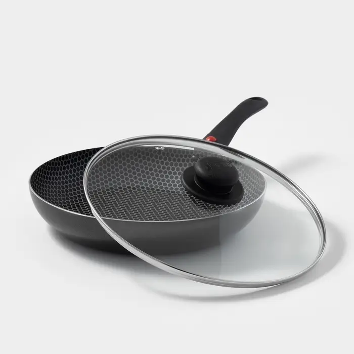 Сковорода Forever, d=28 см, съёмная ручка, стеклянная крышка, антипригарное покрытие, алюминий, тёмно-серая
