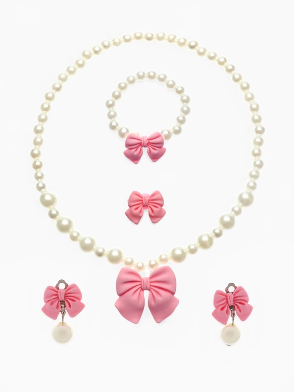 Набор детский Выбражулька «Бант», 4 предмета: кулон, браслет, кольцо, клипсы, бело-розовый Набор детский Выбражулька «Бант», 4 предмета: кулон, браслет, кольцо, клипсы, бело-розовый