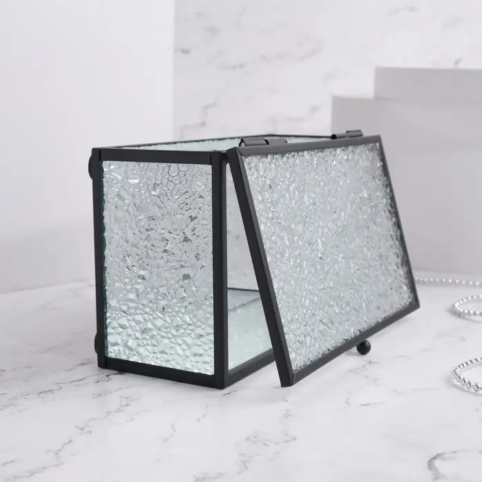 Органайзер для хранения &laquo;Wet Glass&raquo;, 1 секция, с крышкой, стеклянный, с зеркальным основанием, 14,5 &times; 8,5 см, цвет прозрачный/чёрный